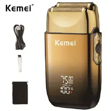 Barbeador Elétrico Kemei Barbeadores De Cabeça Careca Lâmina De Barbear Display LCD Sem Fio USB Aparador De Barba Recarregável