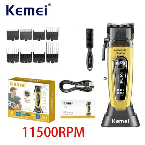 Kemei Profissional motor Sem Escova Máquina De Cortar Cabelo 11500RPM Fio Barbeiro Aparador De Elétrico DLC-Lâmina Corte
