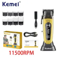 Kemei Profissional motor Sem Escova Máquina De Cortar Cabelo 11500RPM Fio Barbeiro Aparador De Elétrico DLC-Lâmina Corte