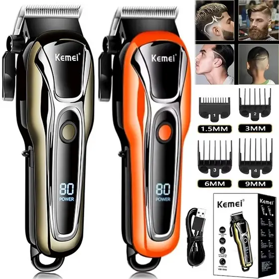 Kemei PG1990 Máquina De Cortar Cabelo Profissional Elétrica Barbeiro USB Recarregável Aparador De Para Homens Display LC