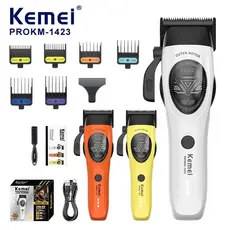 Kemei 1423 Motor Sem Escova Externo Recarregável Máquina De Cortar Cabelo Aparador Profissional 10000RPM Lâminas Espaço 
