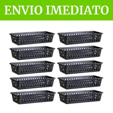 KIT CESTO ORGANIZADOR MULTIUSO RETANGULAR PRETO - LAVANDERIA BANHEIRO GAVETA PRATELEIRA