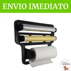 PORTA PAPEL TOALHA TRIPLO SUPORTE PRETO PARA COZINHA
