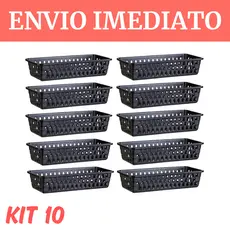 10 CESTO ORGANIZADOR MULTIUSO RETANGULAR - KIT CESTINHO LAVANDERIA NICHO BANHEIRO GAVETA PRATELEIRA