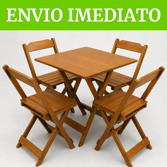 JOGO DE MESA MADEIRA DOBRÁVEL COM 4 CADEIRAS - BAR RESTAURANTE ÁREA GOURMET