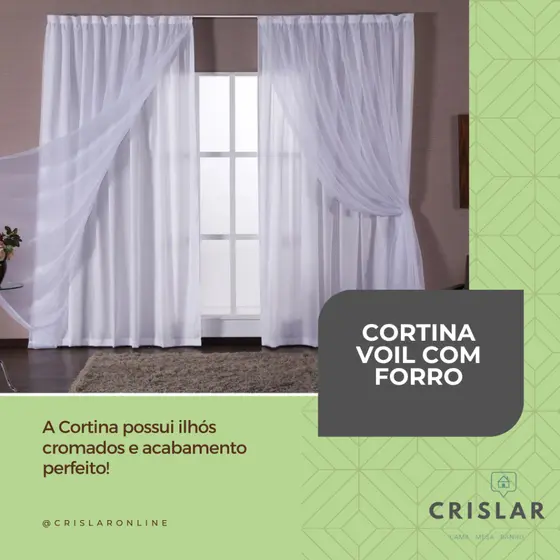 Cortina de Voil com Forro semi blackout para sala/quarto