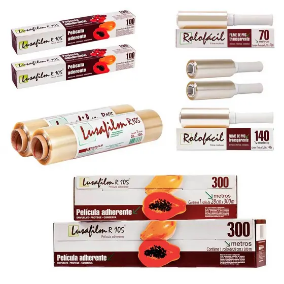 Rolo Bobina Plastica PVC Papel Filme Refil Serrilha Rolofácil Lusafilm Dispafilm 28x300 38x300
