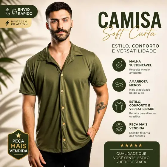 Camisa Slim Masculina Malha Premium Ecológica Estonada