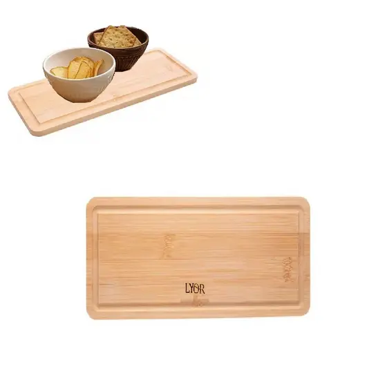 2 Bandejas Tábua Retangular em Bambu 20cm Café Decoração
