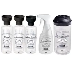 Conjunto Lavanderia 5 Peças Porta Amaciante Sabão Alvejante Borrifador