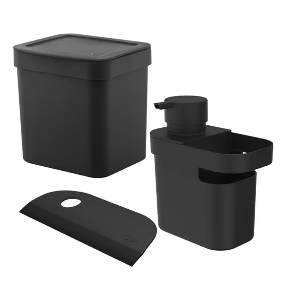 Kit Para Pia Lixeira + Dispenser Organizador 650 Ml + Rodo Pia Organização Praticidade Pia Compacta