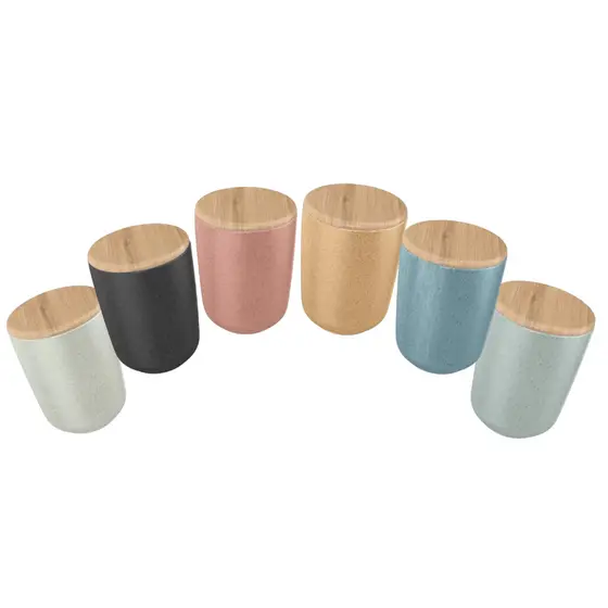 Porta Algodão Cotonete Com Tampa de Bambu Cerâmica Banheiro Bancada Lindo Osaka OU