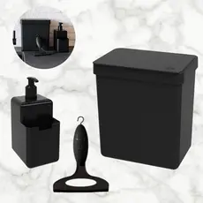 Kit 3 Peças Lixeira + Dispenser e Rodinho Pia de Cozinha Organização Esconde Sacola Bucha Detergente