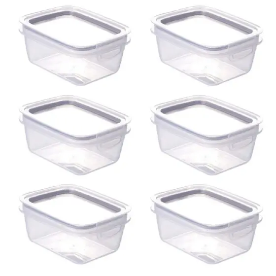 Conjunto 6 Potes 550ml Hermético Mantimento Trava Mais Cinza