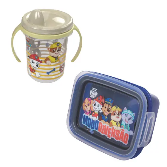 Kit Marmita Infantil E Caneca Com Alça Patrulha Canina Rosa Azul Pote Hermético
