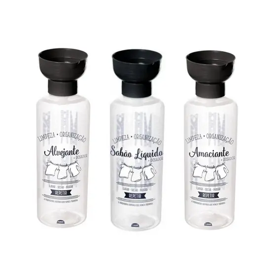 Kit 3 Peças Lavanderia Porta Sabao Liquido Amaciante E Alvejante Organização Lavanderia