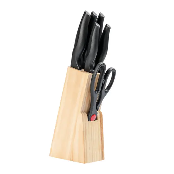 Conjunto de Facas C/ Suporte De Madeira 7 Peças Churrasco Multiuso Tesoura Cozinha Cross - Brinox