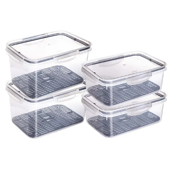Conjunto 4 Potes Herméticos C/ Escorredor Salada Legumes Verduras Geladeira 4 Litros e 2,6 Litros
