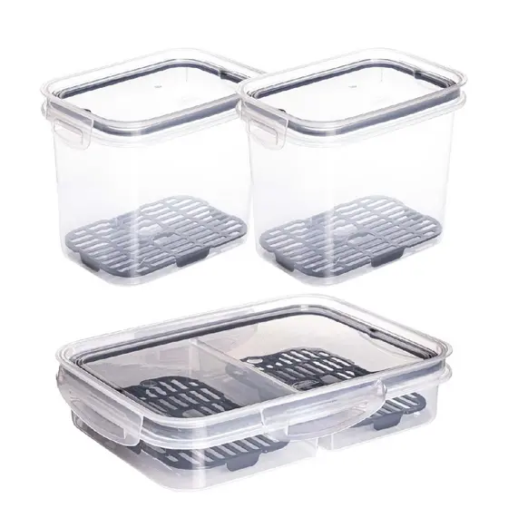 Kit 3 Potes Herméticos Porta Frios 2 Divisórias 1,8 Litros Geladeira Armário Frutas Saladas