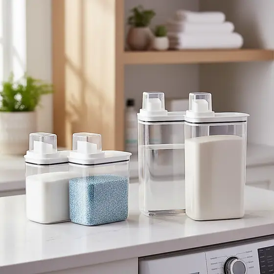 Kit 4 Peças Dispenser Flow 1,5 E 2,3L Sabão Líquido Amaciante Desinfetante Limpeza Lavanderia