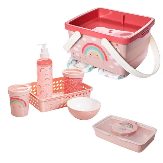Kit Higiene Bebê Infantil 7 Peças Porta Fraldas Porta Lenço Umedecido Limpeza Uso Diário Chá de Bebe