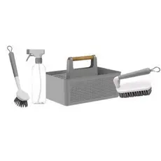 Conjunto Organizador Lavanderia 4 Peças Escova Cesto Borrifador Flow - Ou