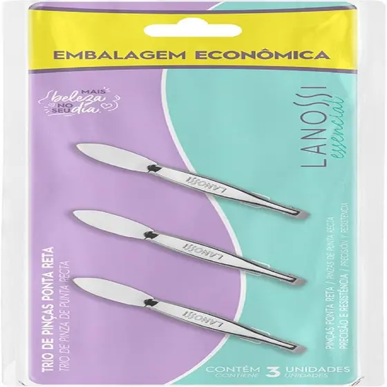 Kit 3 Pinças Para Sobrancelha Retas - Lanossi