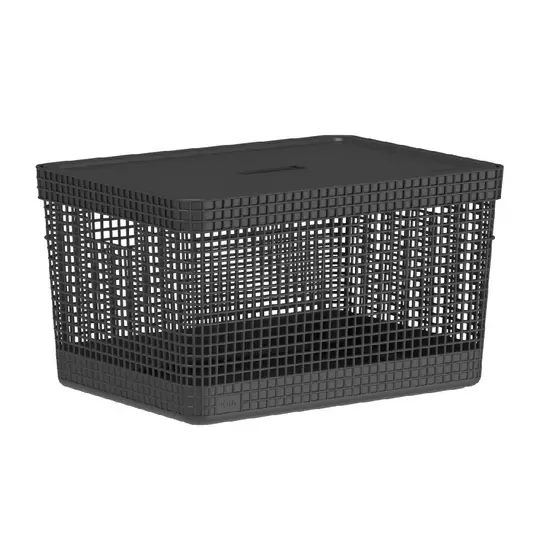 Cesto Organizador Grid Com Tampa 8l Preto Ou