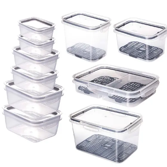 Kit 10 Potes Herméticos Com Trava e Escorredor Organize Sua Geladeira Frios Salada Frutas Marmitas