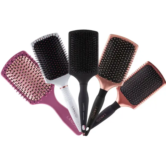 Escova De Cabelo Raquete Quadrada Black White Bronze Sortida Metálica Lanossi