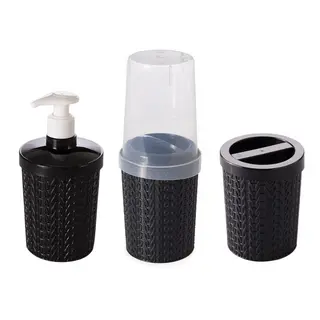 Kit Conjunto Banheiro Dispenser Sabonete Porta Escova E Porta Algodão - Plasútil