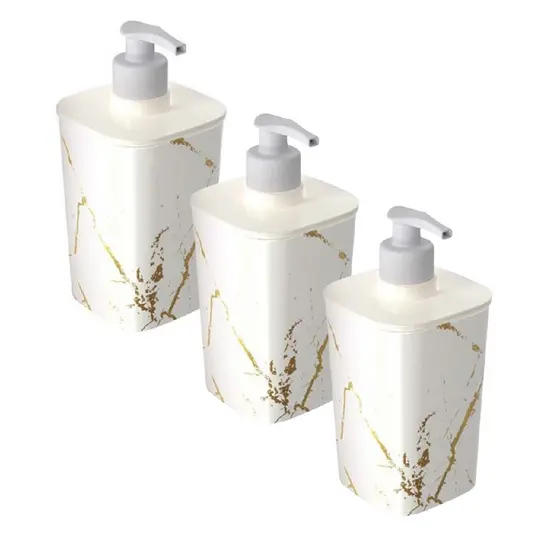 Kit 3 Porta Sabonete Liquido Dispenser Branco Marmore 420 Ml