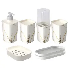 Kit Banheiro 7 Peças Conjunto Organização Porta Escova Algodão Sabonete Bandeja