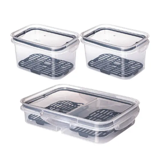 Kit 3 Potes 1,2 Litros Porta Frios 2 Divisórias Escorredor Geladeira Frios Legumes Frutas Plasútil