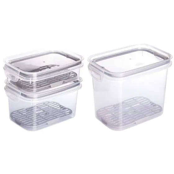 Kit 3 Potes Herméticos Empilháveis Geladeira Cozinha Frutas Saladas Legumes