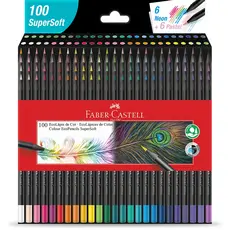 Lápis de Cor Faber Castell SuperSoft 100 Cores – Original | Neon + Pastel