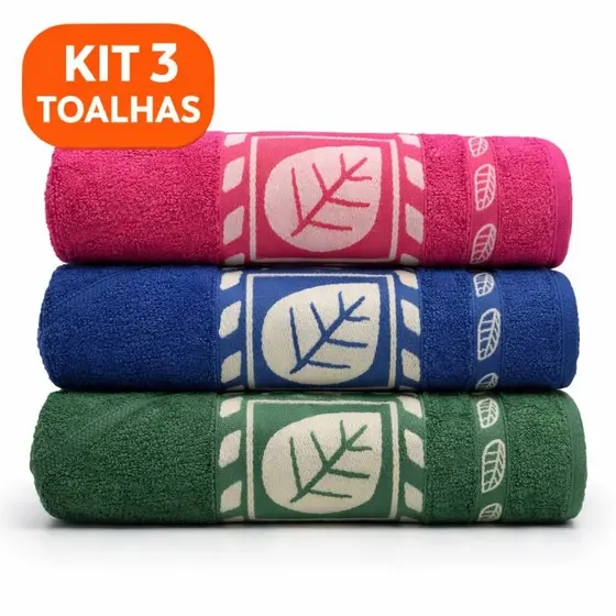 Kit 3 Toalhas De Banho Luxo Gigante Elegante Grossa Macia 70x140cm Algodão Folha sortidas