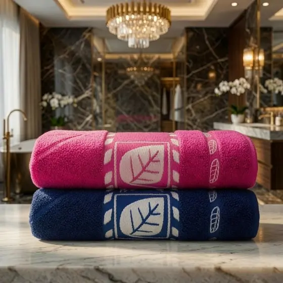 Kit 2 Toalhas De Banho Gigantes Alta Absorção Premium Luxuosas Bordada Folha