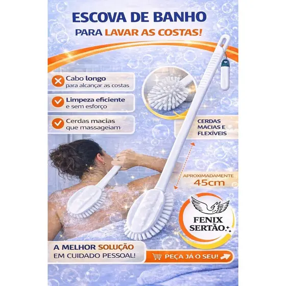 Escova de Banho para Costas com Cabo Longo | Limpeza, Massagem e Praticidade