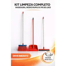Kit Limpeza Completo Fenix Sertão 3 em 1 com Cabo | Vassoura + Rodo + Pá | Envio Imediato