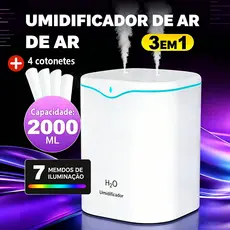 2 L Grande Umidificador De Ar Aromatizador Com 2 Saídas De Ar E LED Multifuncional