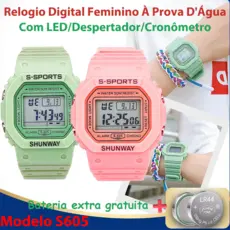 Relógio Digital Feminino À Prova D'água Com LED Alarme Cronômetro Presente Pra Namorada Ou Mulher