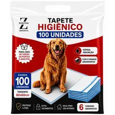 Tapete Higiênico Descartável para Cachorro 100 Uni 60x60 cm - Fralda Pet Xixi Cão 6 Camadas