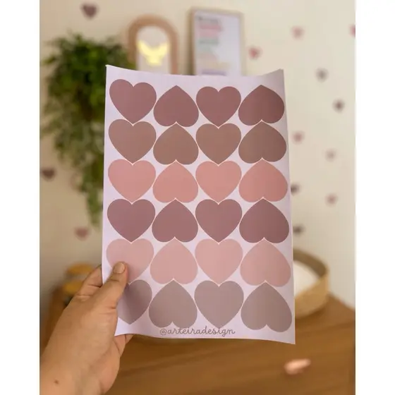 Adesivos De Parede Decoração Infantil Corações Tons de Rosa - kit com 72 uni