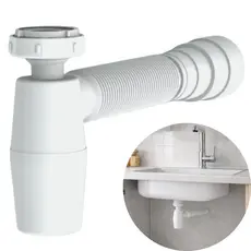 Sifão Copo Sanfonado Branco Flexível Para Pia de Cozinha Banheiro Lavatório Universal