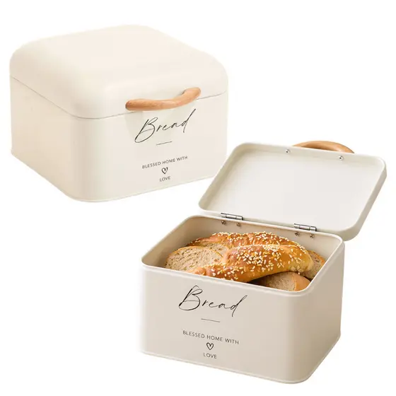 Porta Pão Em Lata Metal Com Tampa Bread Alça 18x15,5x12,5cm