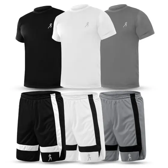 Kit 3 camisetas Camisas Masculina Boneco + 3 Bermudas Shorts Academia Dupla