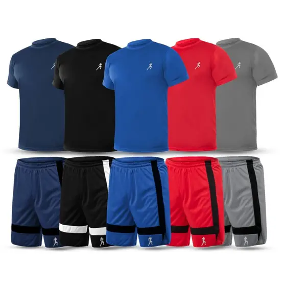 Kit 5 ou 3 bermudas Shorts Dry Fit Dupla + 5 ou 3 Camiseta masculina academia boneco