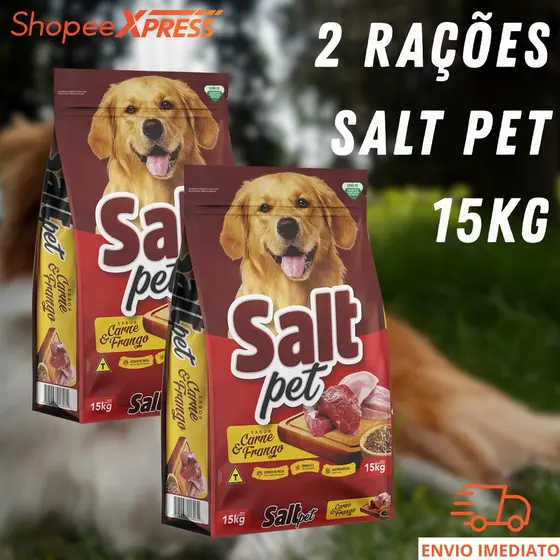 KIT 2 RAÇÃO CACHORRO SALT PET CARNE/FRANGO 15KG
