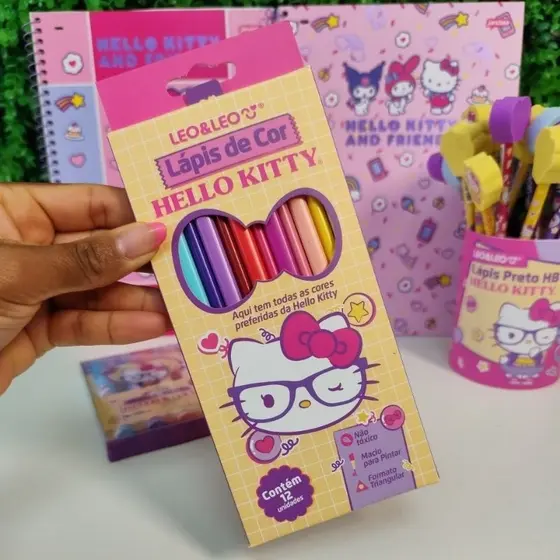 Lapis De Cor Hello Kitty 12 Cores LEONORA Materil Escolar Hello Kitty Lapis de Cor Hello Kitty